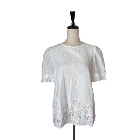 V by Very Shortsleeved Eyelet Blouse White - Picture 1 of 7